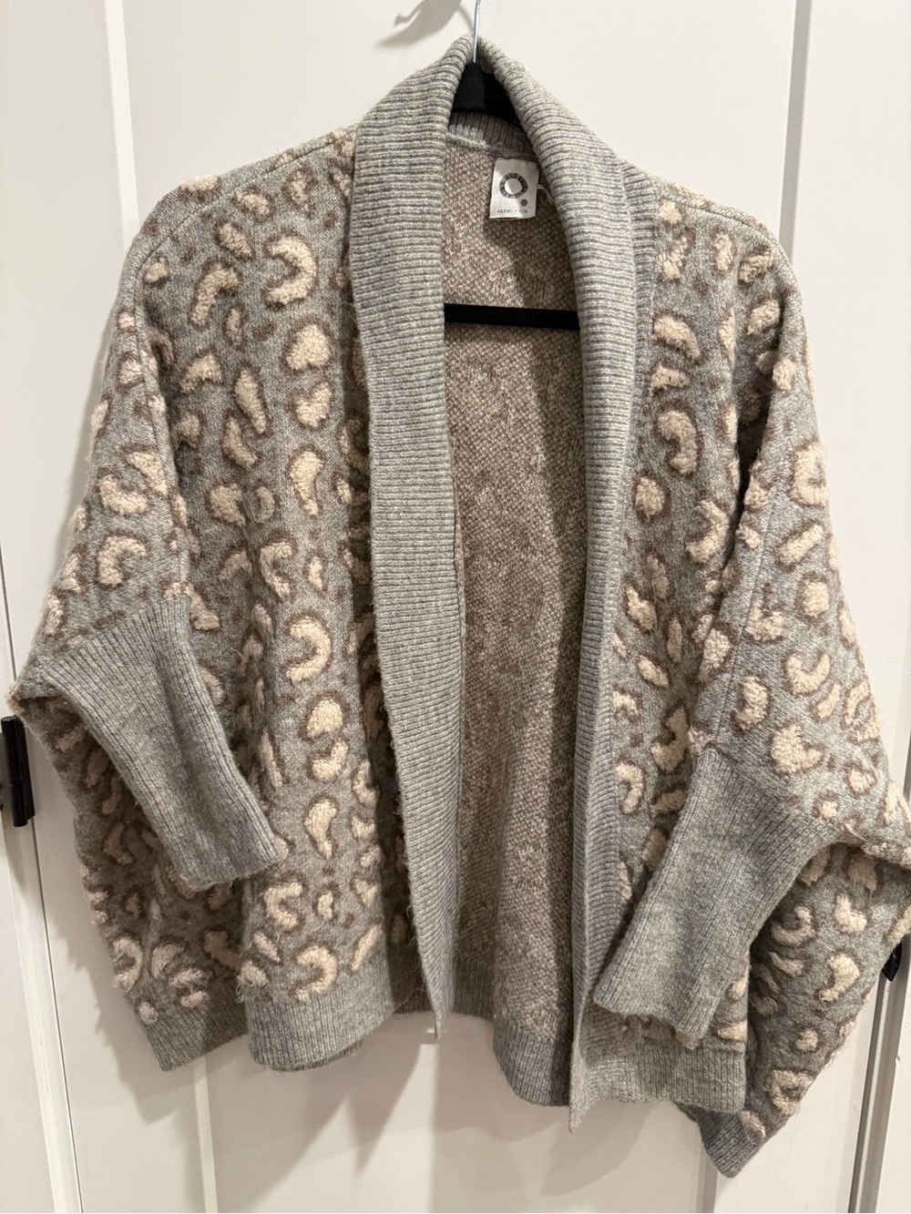 Women's Taupe Leopard Open-Front Shawl Collar Cardigan